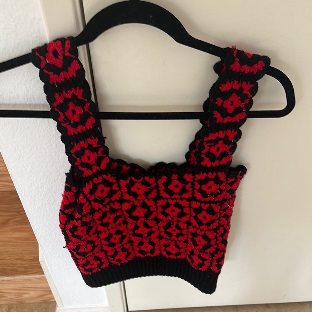 Red and Black Crochet Crop Top